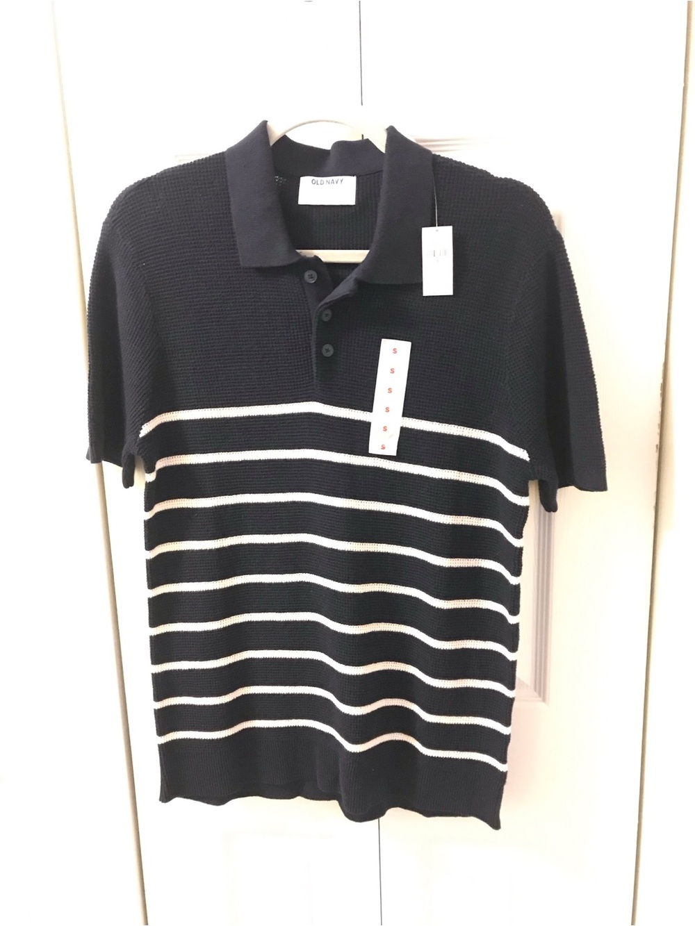 Old Navy Black and White Striped Men's Polo
